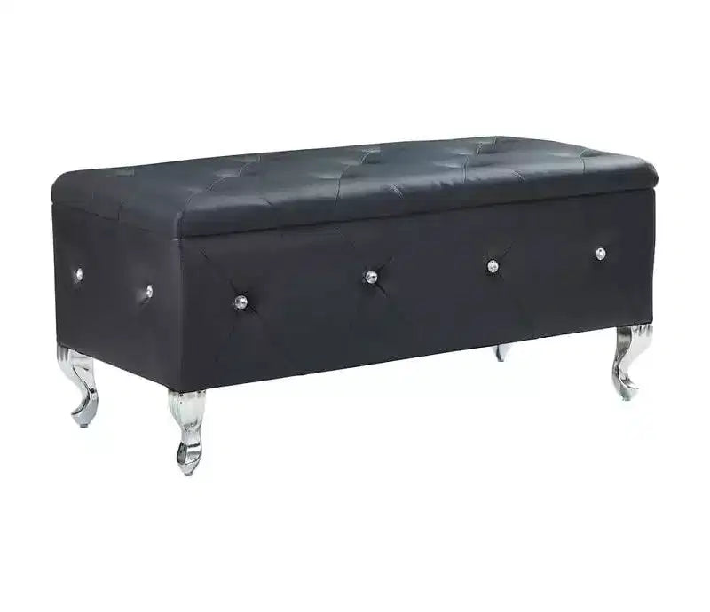 Banco otomana de almacenamiento, con asiento capitoné y patas de metal, banco de almacenamiento para dormitorio en cuero, banco otomana para sala de estar, dormitorio, negro