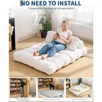 Sofá Cama Plegable 3 en 1, Sillón Cama Convertible con Almohada, Sillón Plegable Portátil, Cómodo Sofá de Suelo con Respaldo para Sala de Estar, Beige