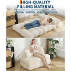 Sofá Cama Plegable 3 en 1, Sillón Cama Convertible con Almohada, Sillón Plegable Portátil, Cómodo Sofá de Suelo con Respaldo para Sala de Estar, Beige