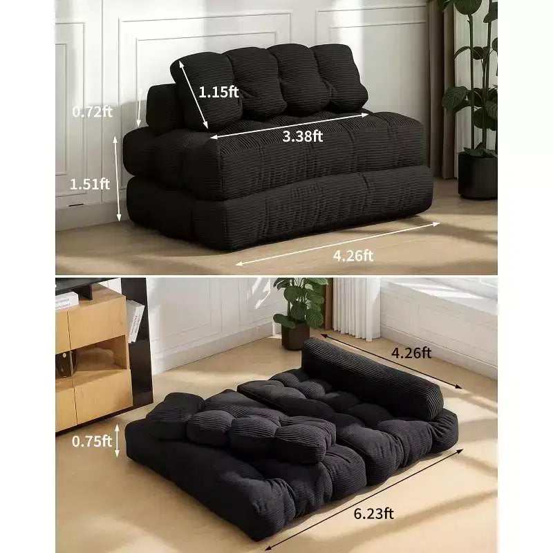 Sofá Cama Plegable 3 en 1, Sillón Cama Convertible con Almohada, Sillón Plegable Portátil, Cómodo Sofá de Suelo con Respaldo para Sala de Estar, Beige