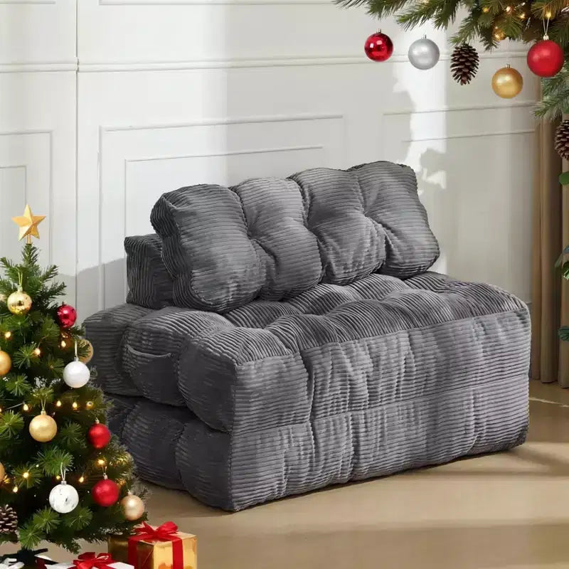 Sofá Cama Plegable 3 en 1, Sillón Cama Convertible con Almohada, Sillón Plegable Portátil, Cómodo Sofá de Suelo con Respaldo para Sala de Estar, Beige