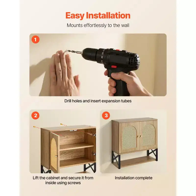 VEVOR Gabinete de Baño de Pared, con 2 Puertas y Estante Ajustable, Armario de Almacenamiento sobre el Inodoro, Montado en la Pared, con Estantes y Separador Abierto, Marrón