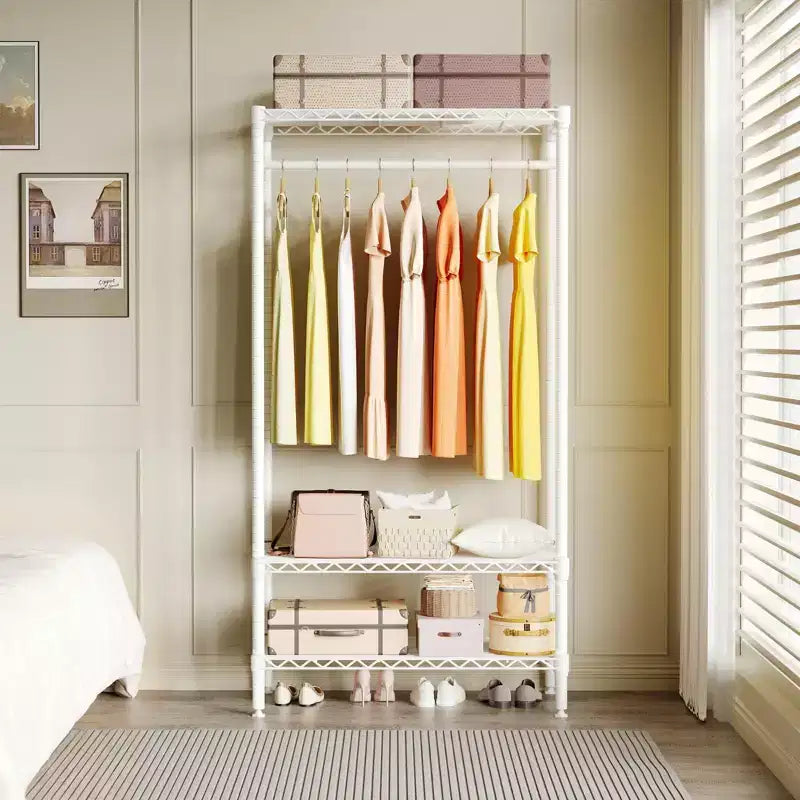 Perchero portátil de alta resistencia de 3 niveles con capacidad de 299 kg, organizador de ropa de metal blanco para apartamento/dormitorio