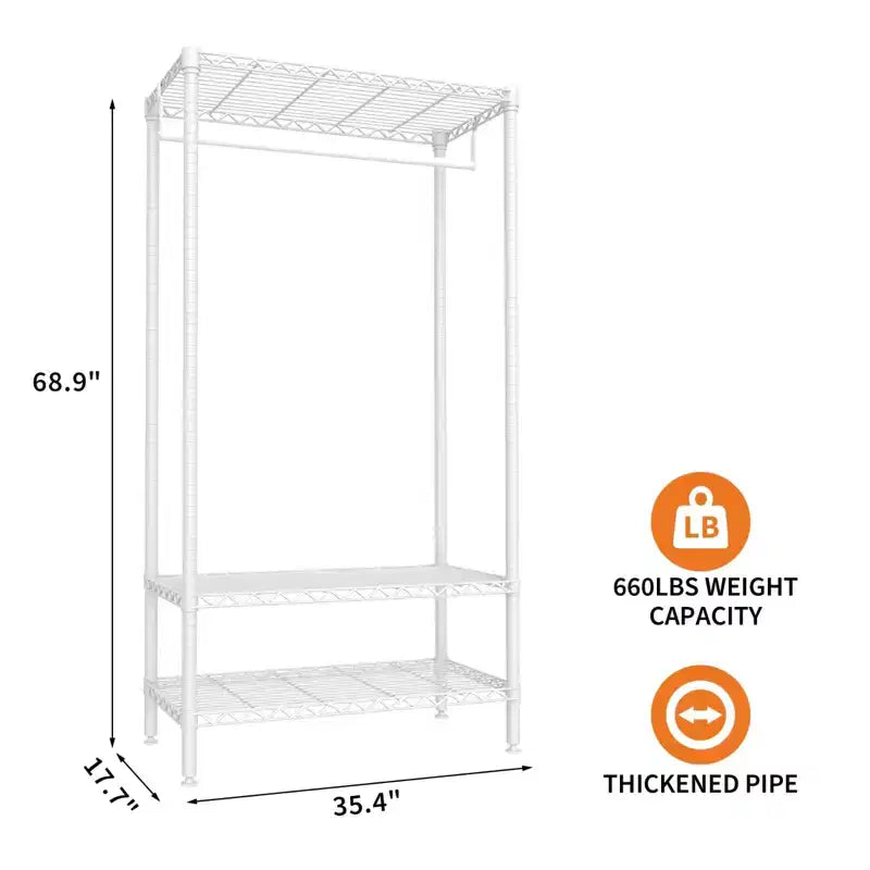 Perchero portátil de alta resistencia de 3 niveles con capacidad de 299 kg, organizador de ropa de metal blanco para apartamento/dormitorio