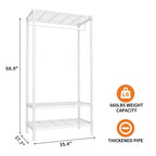 Perchero portátil de alta resistencia de 3 niveles con capacidad de 299 kg, organizador de ropa de metal blanco para apartamento/dormitorio