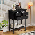 Mesa consola retro pequeña con cajones y estante inferior, mesa de entrada de madera estilo rústico con almacenamiento, mesa auxiliar delgada de madera para la entrada