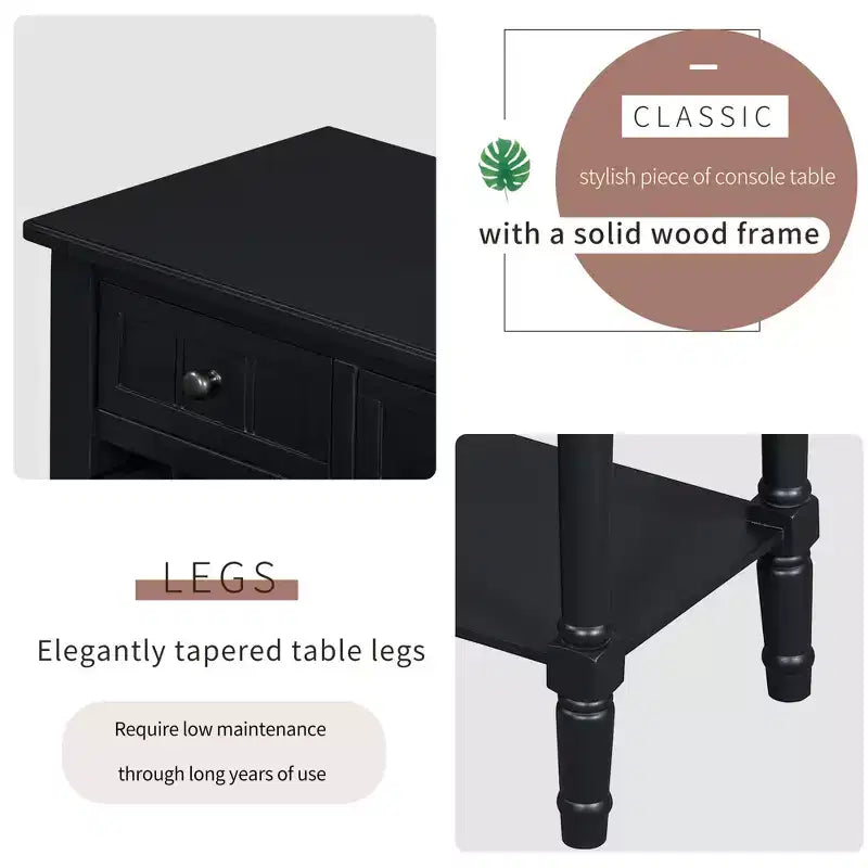 Mesa consola retro pequeña con cajones y estante inferior, mesa de entrada de madera estilo rústico con almacenamiento, mesa auxiliar delgada de madera para la entrada