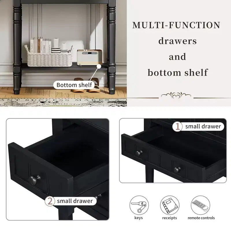 Mesa consola retro pequeña con cajones y estante inferior, mesa de entrada de madera estilo rústico con almacenamiento, mesa auxiliar delgada de madera para la entrada