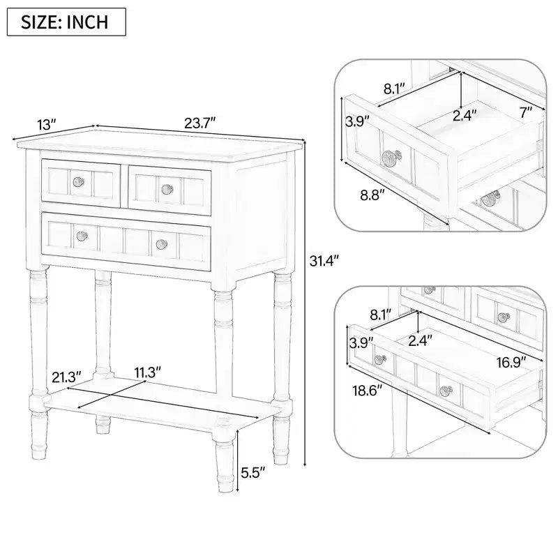 Mesa consola retro pequeña con cajones y estante inferior, mesa de entrada de madera estilo rústico con almacenamiento, mesa auxiliar delgada de madera para la entrada