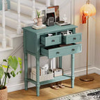 Mesa consola retro pequeña con cajones y estante inferior, mesa de entrada de madera estilo rústico con almacenamiento, mesa auxiliar delgada de madera para la entrada