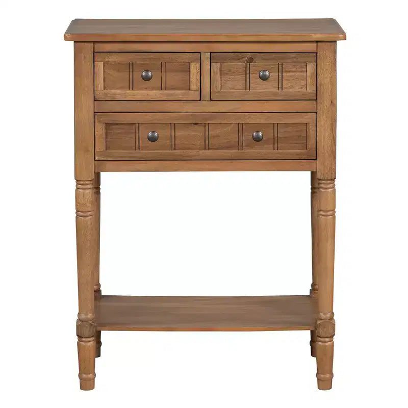 Mesa consola retro pequeña con cajones y estante inferior, mesa de entrada de madera estilo rústico con almacenamiento, mesa auxiliar delgada de madera para la entrada
