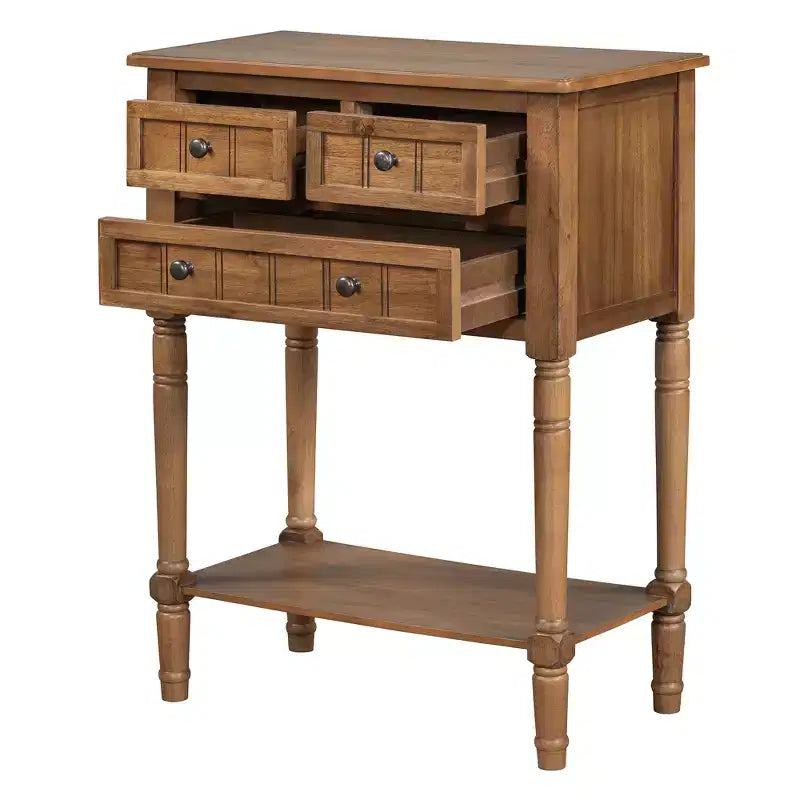 Mesa consola retro pequeña con cajones y estante inferior, mesa de entrada de madera estilo rústico con almacenamiento, mesa auxiliar delgada de madera para la entrada