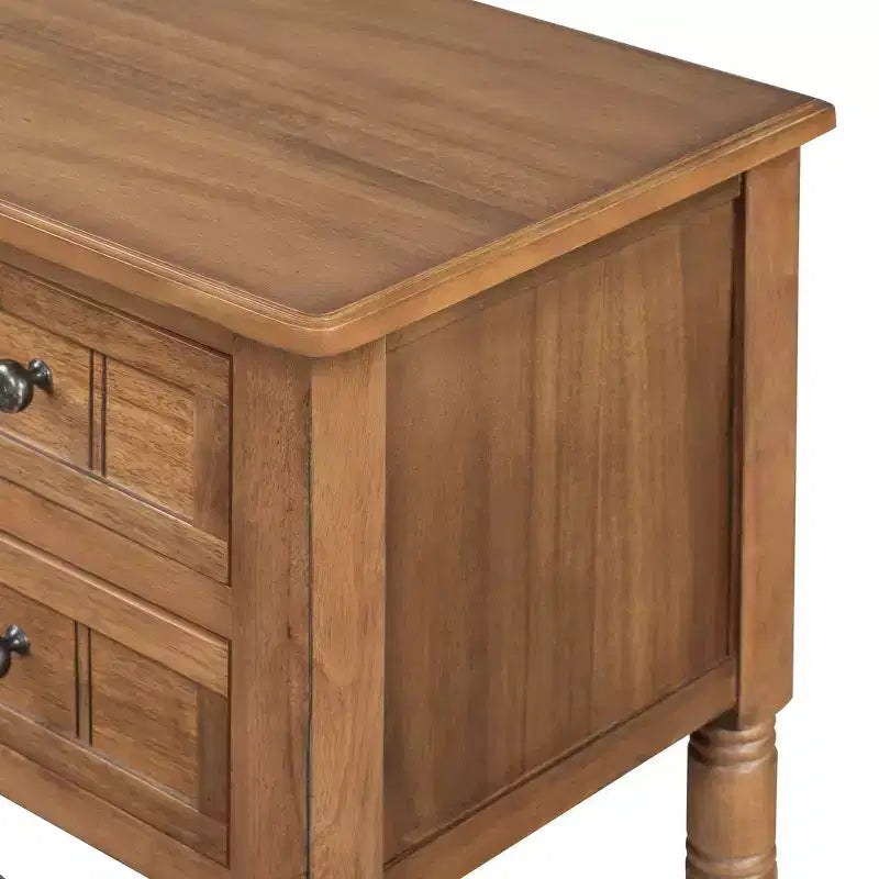 Mesa consola retro pequeña con cajones y estante inferior, mesa de entrada de madera estilo rústico con almacenamiento, mesa auxiliar delgada de madera para la entrada