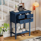 Mesa consola retro pequeña con cajones y estante inferior, mesa de entrada de madera estilo rústico con almacenamiento, mesa auxiliar delgada de madera para la entrada