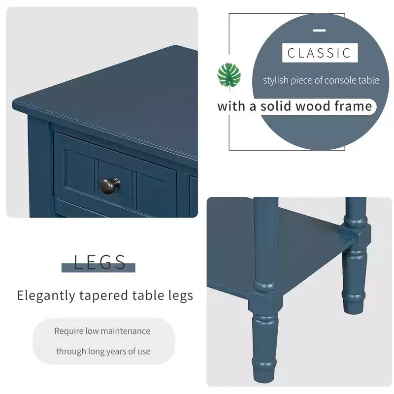 Mesa consola retro pequeña con cajones y estante inferior, mesa de entrada de madera estilo rústico con almacenamiento, mesa auxiliar delgada de madera para la entrada