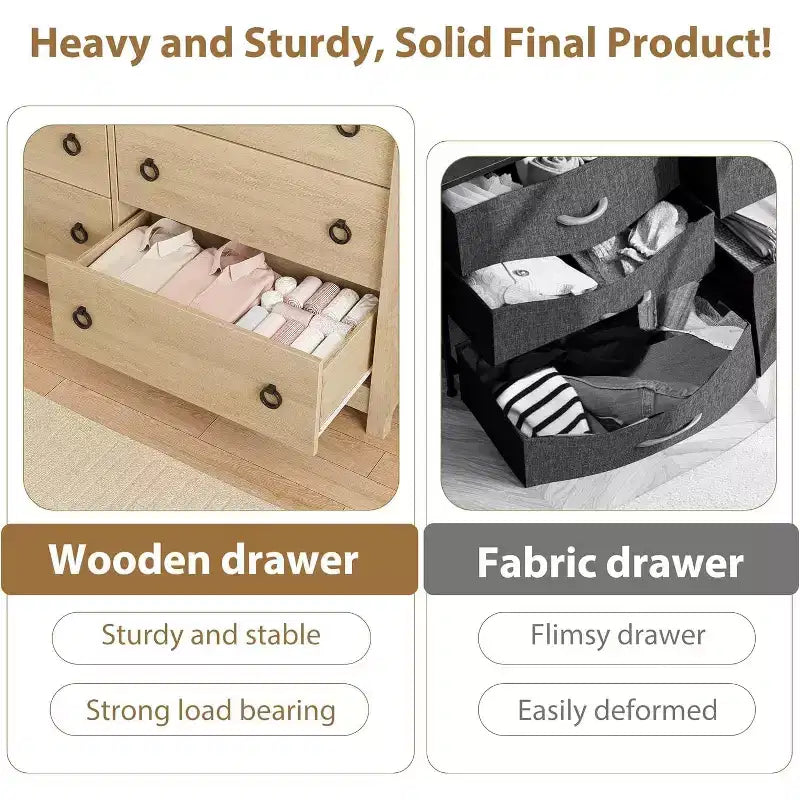 Cómoda de 6 cajones con puertas correderas - Armario de almacenamiento moderno e independiente para dormitorio o sala de estar, diseño amplio