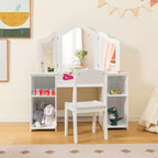 Tocador Costway para niños, tocador de maquillaje de princesa 2 en 1 con silla y espejo triple seguro