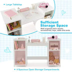 Tocador Costway para niños, tocador de maquillaje de princesa 2 en 1 con silla y espejo triple seguro