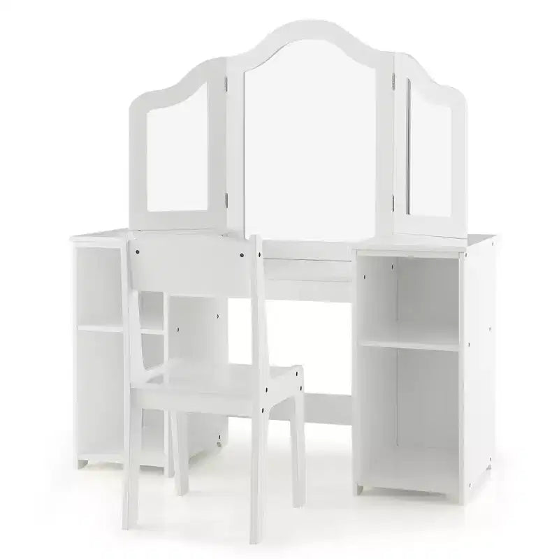 Tocador Costway para niños, tocador de maquillaje de princesa 2 en 1 con silla y espejo triple seguro
