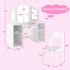 Tocador Costway para niños, tocador de maquillaje de princesa 2 en 1 con silla y espejo triple seguro