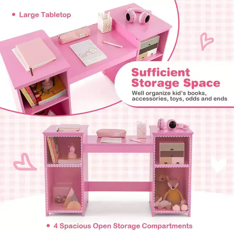 Tocador Costway para niños, tocador de maquillaje de princesa 2 en 1 con silla y espejo triple seguro