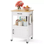 Costway Small Kitchen Island on Wheels Mobile Trolley Cart Barn Door Drawer Hooks