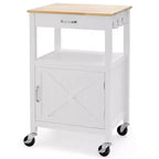 Costway Isla de cocina pequeña con ruedas, carrito móvil, puerta de granero, cajón y ganchos