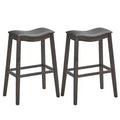 Costway Set of 2 Saddle Bar Stools Bar Height Kitchen Chairs w/ Rubber Wood Legs