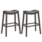 Costway Set of 2 Saddle Bar Stools Bar Height Kitchen Chairs w/ Rubber Wood Legs