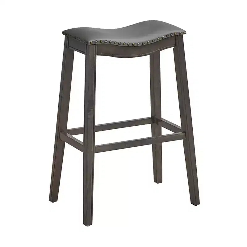 Costway Juego de 2 Taburetes de Bar con Asiento de Montura, Sillas de Cocina Altas para Barra con Patas de Madera de Caucho