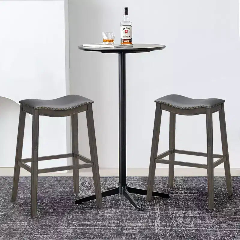 Costway Juego de 2 Taburetes de Bar con Asiento de Montura, Sillas de Cocina Altas para Barra con Patas de Madera de Caucho