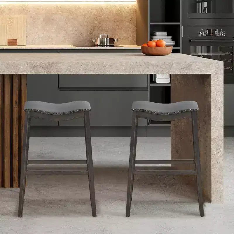 Costway Juego de 2 Taburetes de Bar con Asiento de Montura, Sillas de Cocina Altas para Barra con Patas de Madera de Caucho