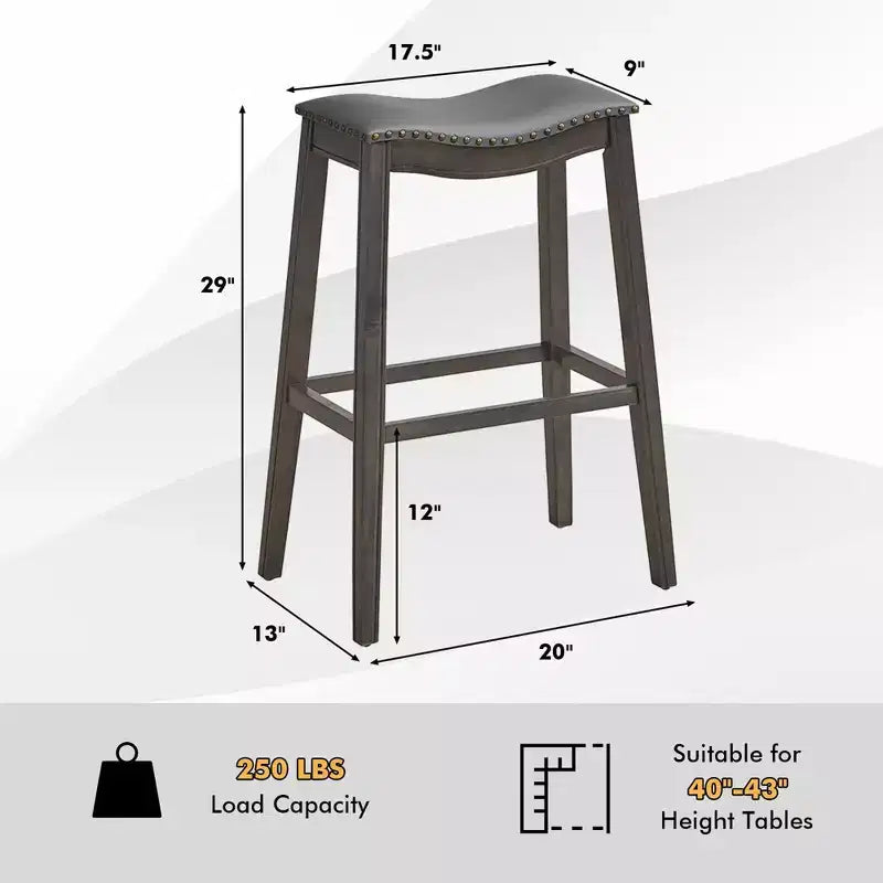 Costway Juego de 2 Taburetes de Bar con Asiento de Montura, Sillas de Cocina Altas para Barra con Patas de Madera de Caucho