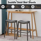 Costway Juego de 2 Taburetes de Bar con Asiento de Montura, Sillas de Cocina Altas para Barra con Patas de Madera de Caucho