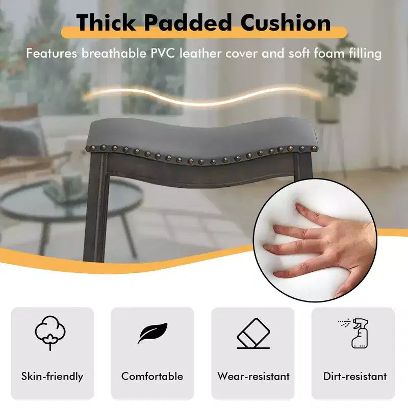 Costway Juego de 2 Taburetes de Bar con Asiento de Montura, Sillas de Cocina Altas para Barra con Patas de Madera de Caucho