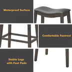 Costway Juego de 2 Taburetes de Bar con Asiento de Montura, Sillas de Cocina Altas para Barra con Patas de Madera de Caucho