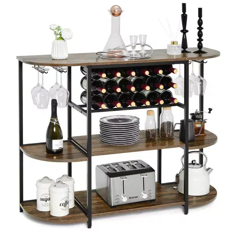 Costway Rack Table Coffee Bar Cabinet Freestanding Liquor Stand Glass Holder