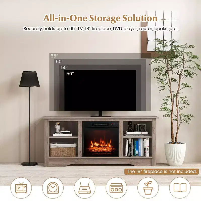Costway Mueble para TV de 58 pulgadas, centro de entretenimiento con 3 estantes ajustables para televisores de 65 pulgadas, gris