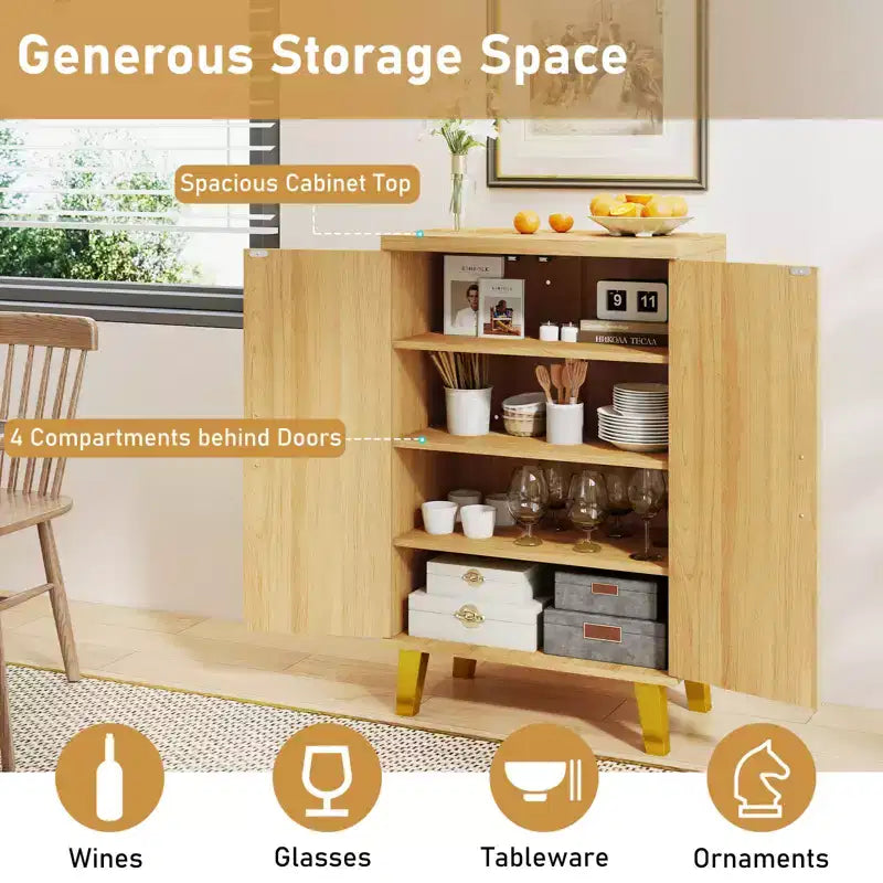 Mueble aparador Costway con puertas dobles y 3 estantes desmontables
