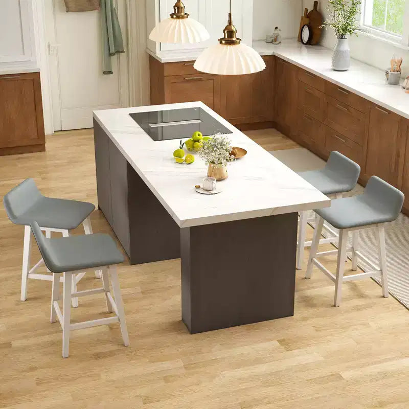 Costway 24 taburetes tapizados con respaldo bajo, reposapiés y patas de madera para isla de cocina