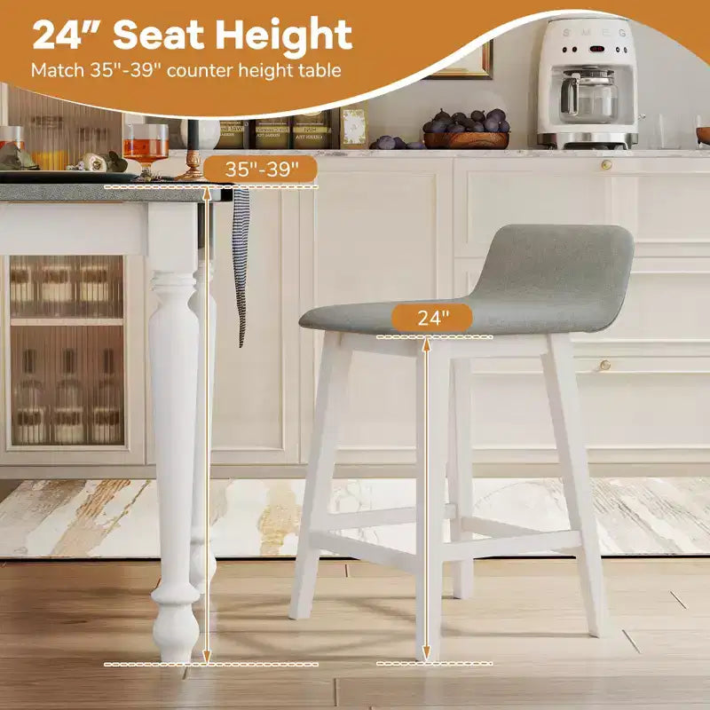 Costway 24 taburetes tapizados con respaldo bajo, reposapiés y patas de madera para isla de cocina