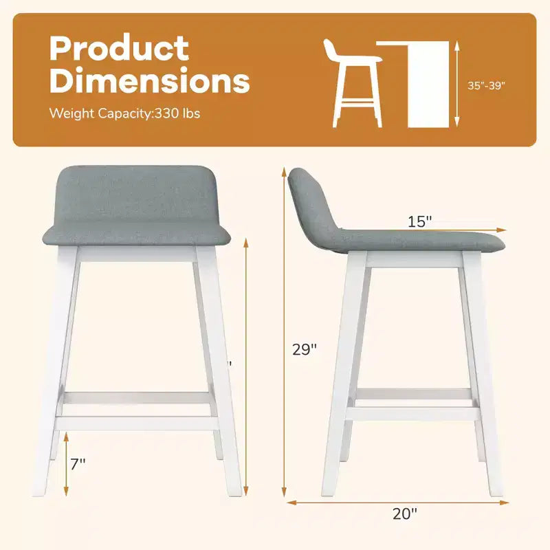 Costway 24 taburetes tapizados con respaldo bajo, reposapiés y patas de madera para isla de cocina