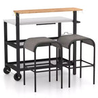 Carro de bar con ruedas Costway con mesa plegable, ganchos, soporte para toallas de papel, 2 taburetes de bistró