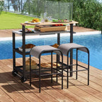 Carro de bar con ruedas Costway con mesa plegable, ganchos, soporte para toallas de papel, 2 taburetes de bistró