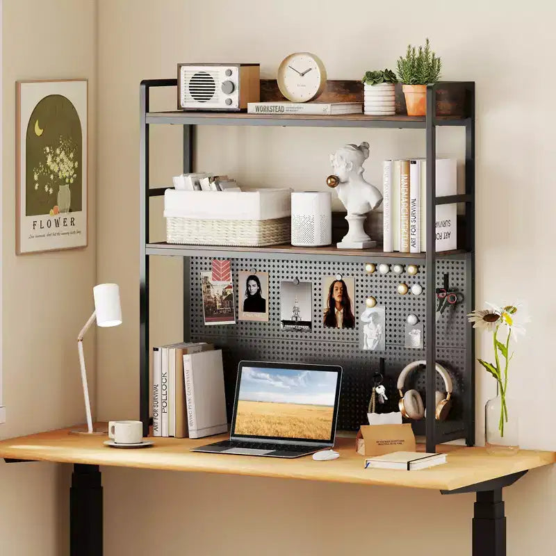 Estantería de escritorio de 2 niveles Costway con tablero perforado de metal y 2 dispositivos antivuelco