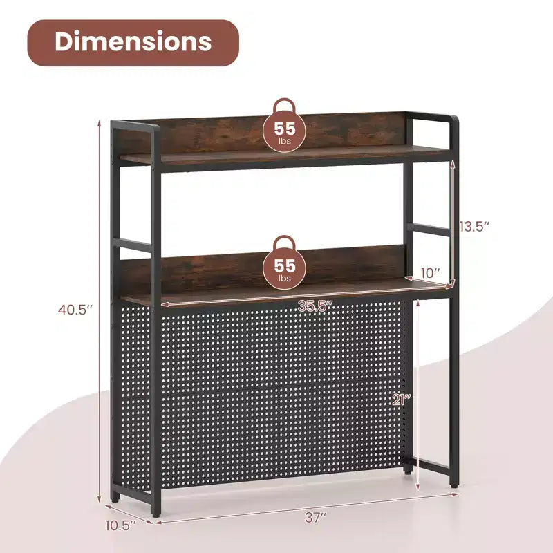 Estantería de escritorio de 2 niveles Costway con tablero perforado de metal y 2 dispositivos antivuelco