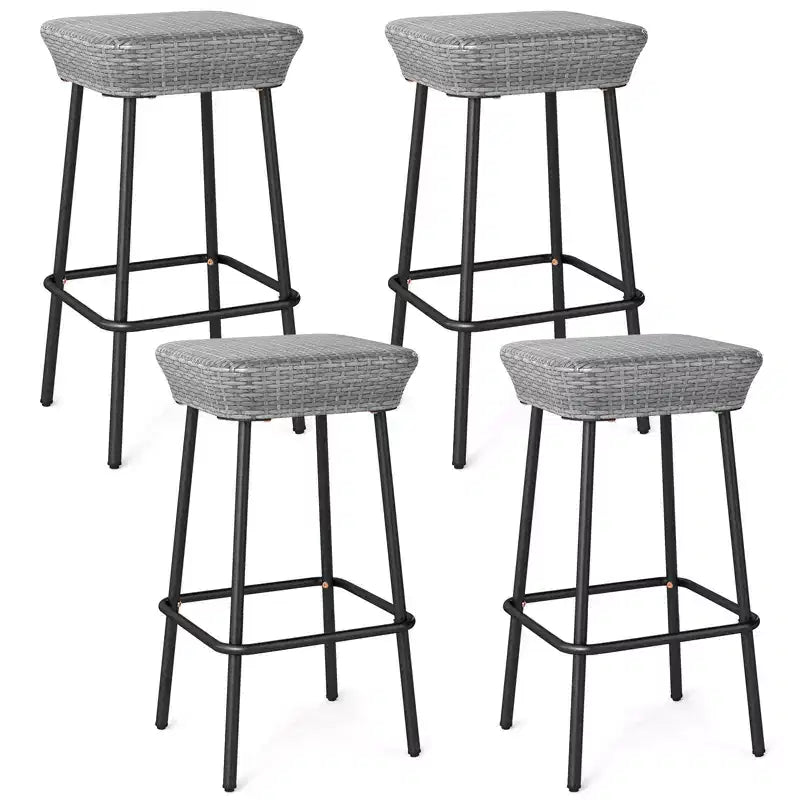 Costway 29.5 Metal Bar Height Stools Set of 4 w/ Rattan Seat & Footrest for Backyard