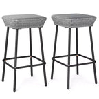 Costway Juego de 4 taburetes de bar de metal de 75 cm con asiento de ratán y reposapiés para jardín