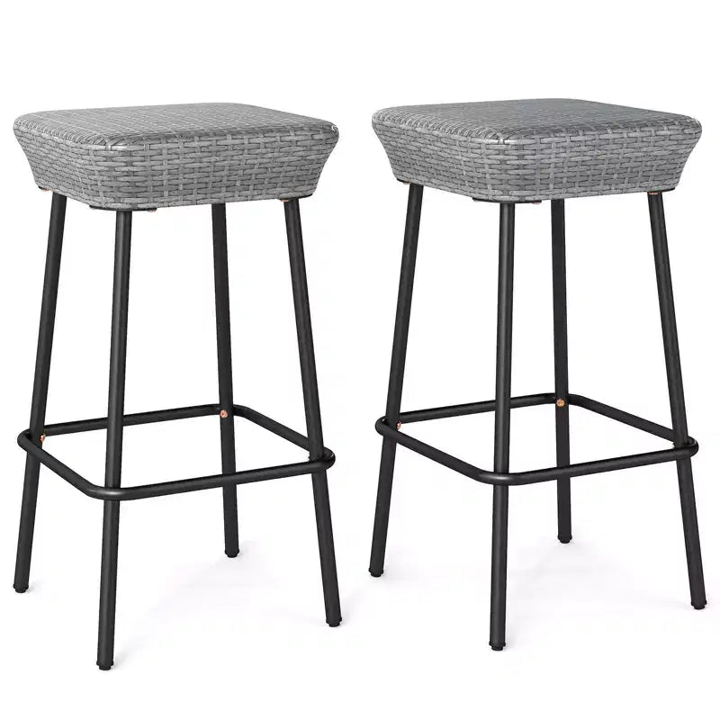 Costway Juego de 4 taburetes de bar de metal de 75 cm con asiento de ratán y reposapiés para jardín