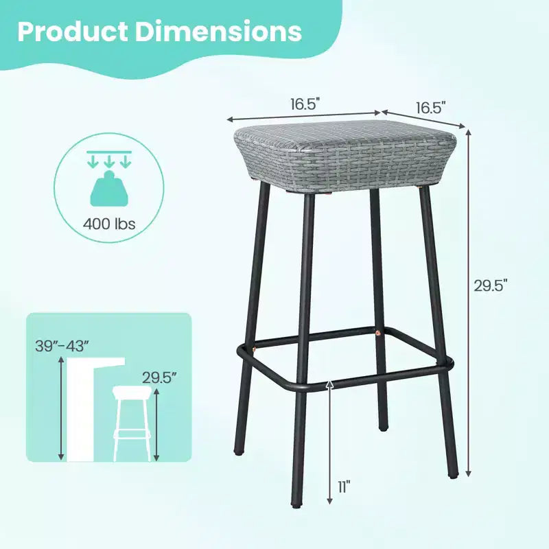 Costway Juego de 4 taburetes de bar de metal de 75 cm con asiento de ratán y reposapiés para jardín